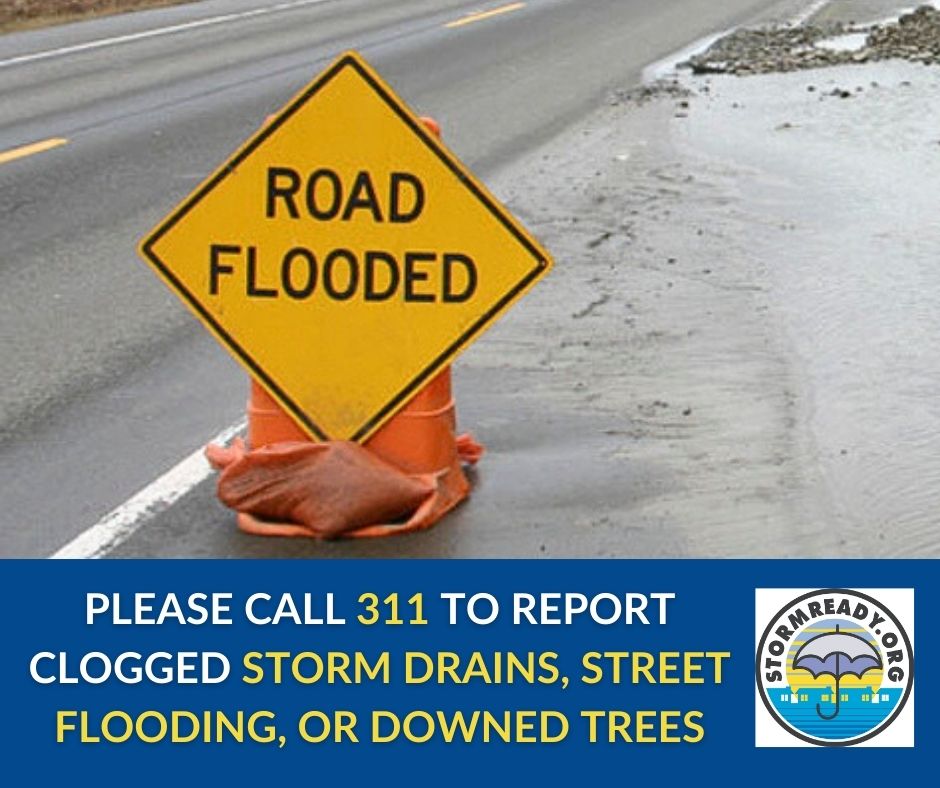 Message to call 3 1 1 for flooded streets