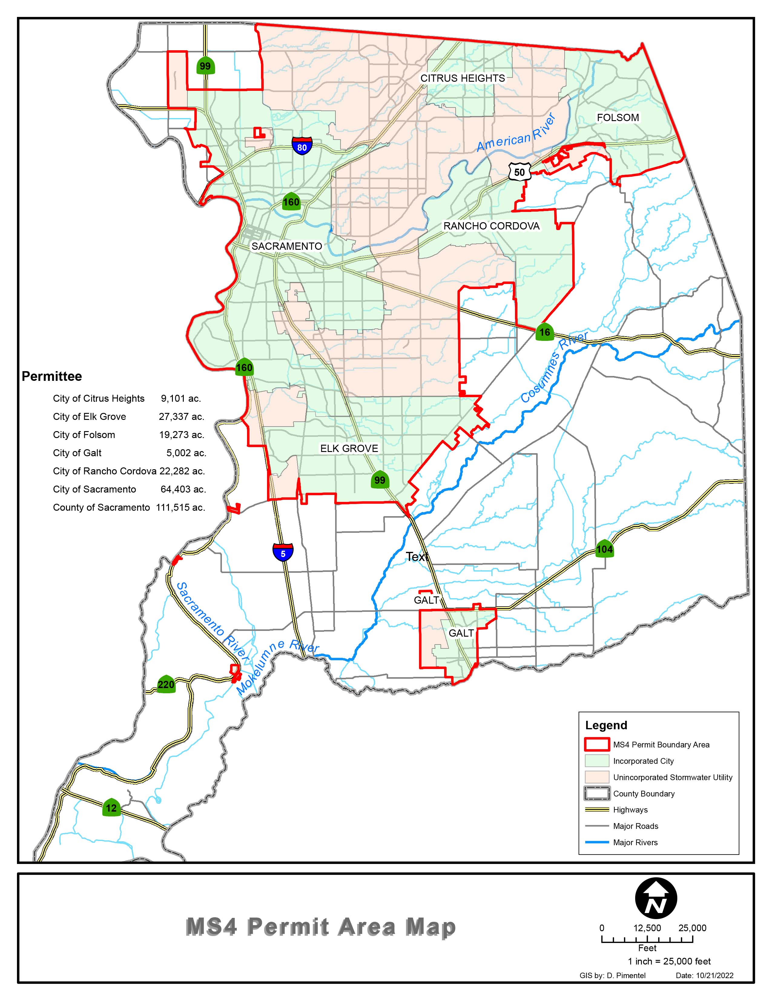 Map of the MS4 Permit Boundary for the stormwater quality management areas for the urban and urbanizing portions of the unincorporated County and also includes the Cities as part of the Region-wide Permit for Phase I MS4 permittees
