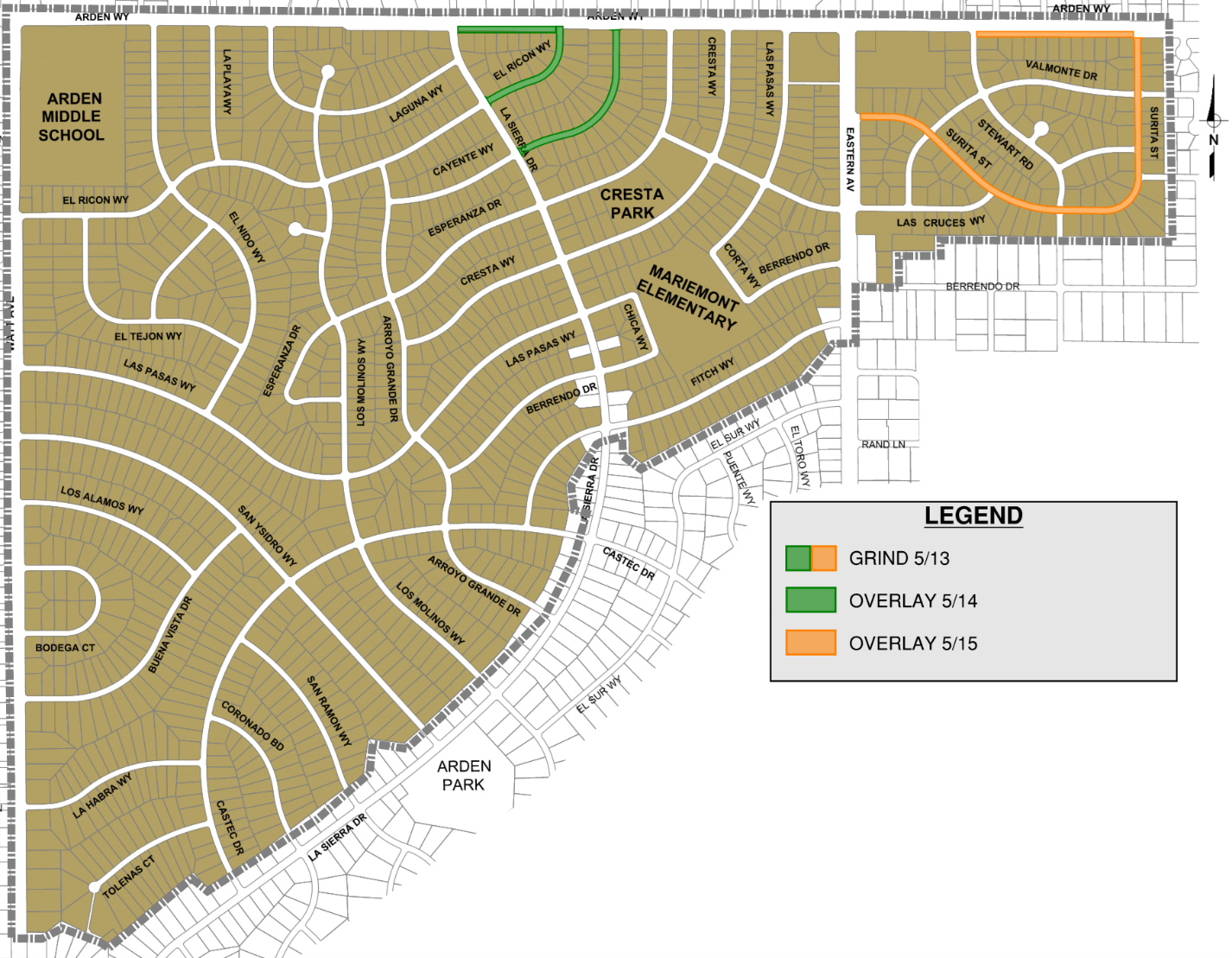 Map showing location of construction paving work from May 13 to May 15 20 26