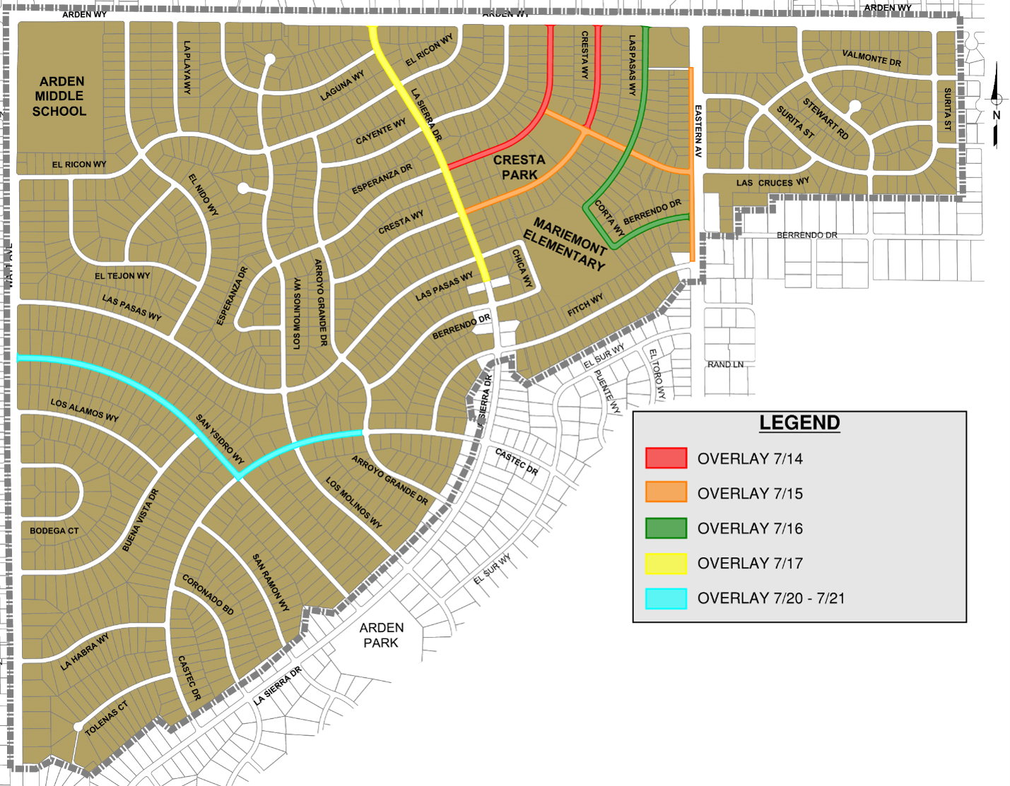Map showing location of construction paving work from July 15 through July 21