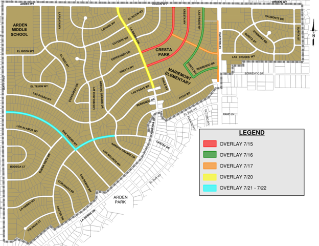 Map showing location of construction paving work from July 15 through July 22