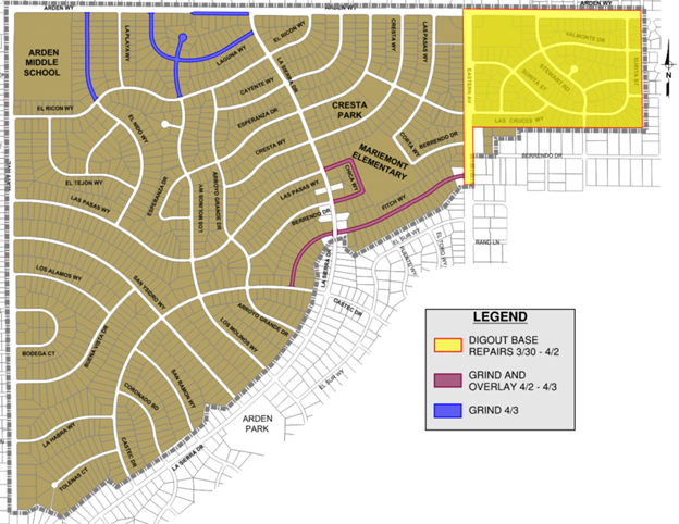 Map showing location of construction paving work from March 30 to April 3 20 26