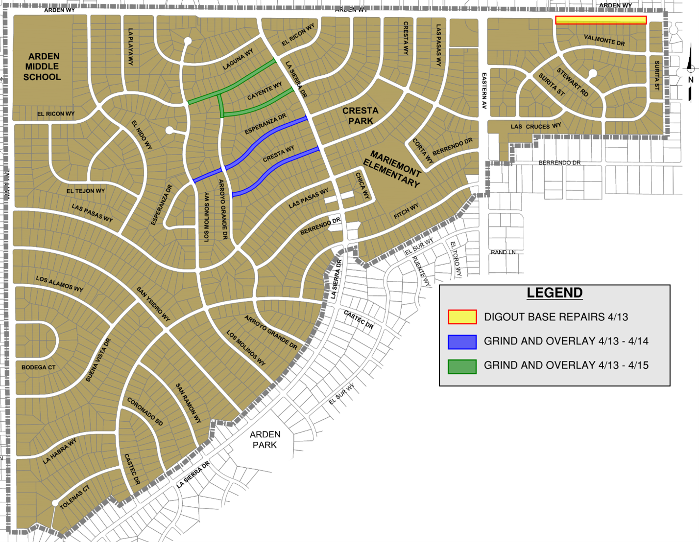 Map showing location of construction paving work from April 13 to April 15 20 26
