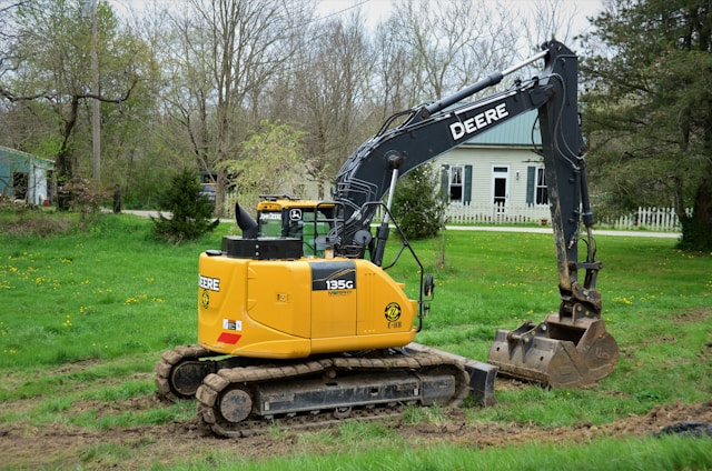Construction equipment in residential yard