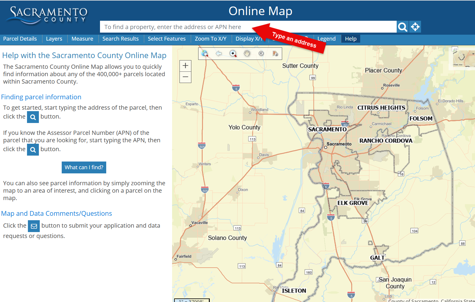 Type in an address or APN number in the search bar